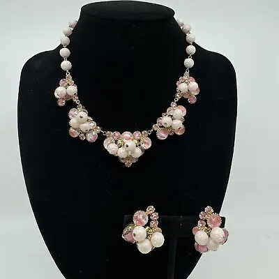 Vintage Juliana D&E Rhinestone Pink Givre Beaded Necklace/Earrings VERIFIED • $189.99