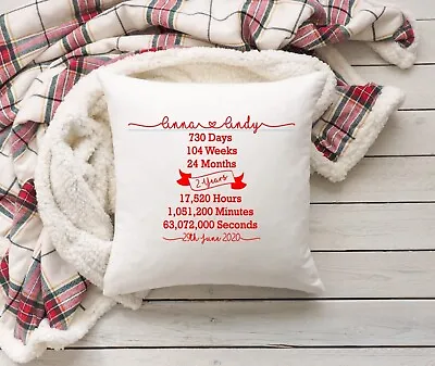 2nd Anniversary Personalised Cotton Cushion Cover - 40x40cm Husband Wife Gifts • £3.99