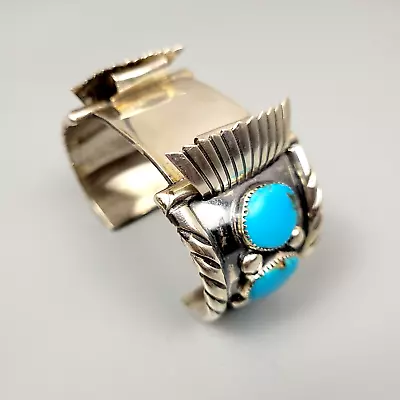 VTG Mens Native American Navajo Sterling Silver Turquoise Watch Cuff Bracelet • $400