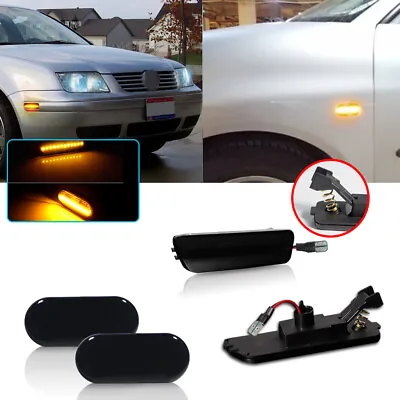 $34.99 • Buy 4X Amber LED Smoke Front Bumper Side Marker Lights Set For VW MK4 Golf GTI Jetta