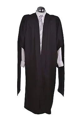 Masters Graduation Gown University Fully Fluted Academic Black Robe MA  • £59.99