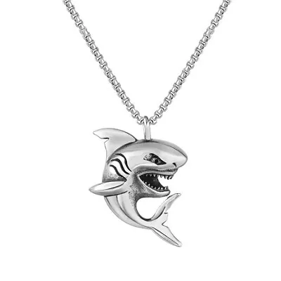 Mens Boys Girls Shark Fish Pendant Necklace Stainless Steel Chain Set • $10.33