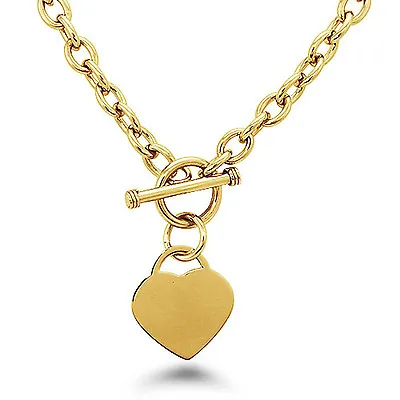 Stainless Steel 14K Gold Plated Heart Charm Toggle Necklace 18  | FREE ENGRAVING • $20.34