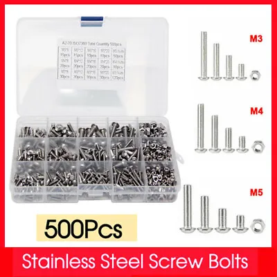 M3 M4 M5 304 500pc Stainless Steel Hex Socket Button Head Bolts Screws Nuts Kit • $13.69