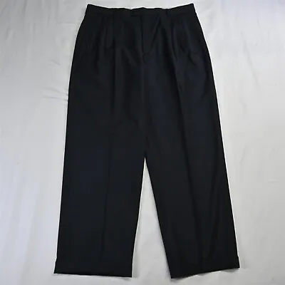 Zanella 36 X 30 Navy Blue Herringbone Ricky Pleated Cuffed Wool Mens Dress Pants • $24.99