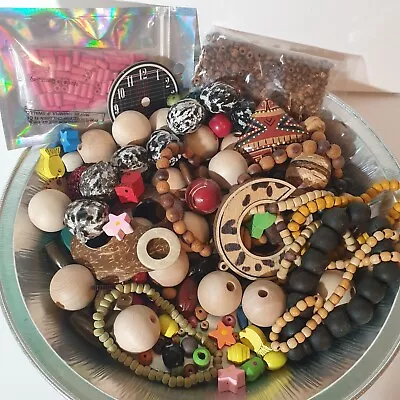 0.9 Lbs Wooden Beads Destash Lot For Craft / Jewelry Making  • $5.99