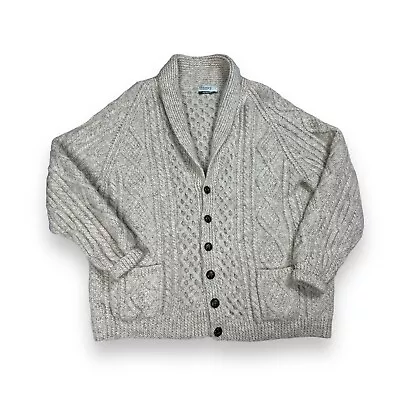 Blarney Woollen Mills Aran Wool Fisherman Irish Cardigan Sweater Shawl Collar L • $50.57