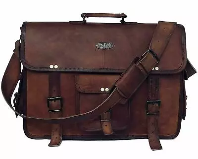 18 Inch Retro Goat Leather Laptop Messenger Bag Office Briefcase College Bags  • $72.99