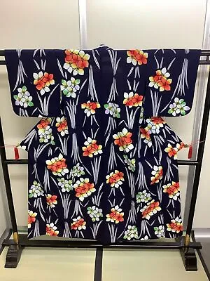 Japanese Vintage Kimono Cotton Yukata Tradition Flower Dirt Height 59.84inch • £58.90