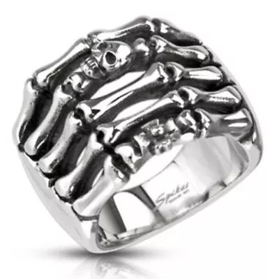 BIKER Skeleton Hand Skull & Cross Cast Ring 316L Stainless Steel Gothic Finger  • $9.74