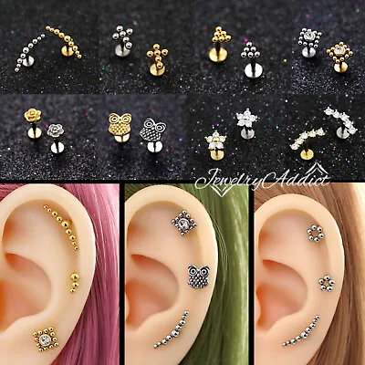 Crystal Dots Ear Cartilage Lip Ring Bar Stud Flat Back Climber Piercing Earring • $7.74