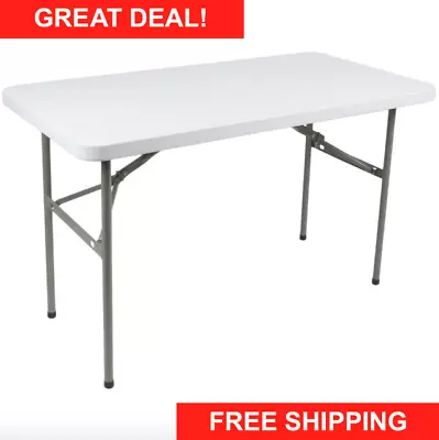Folding Table 4ft Small Sturdy Heavy Duty Plastic Indoor Outdoor Party Banquet • $62.99