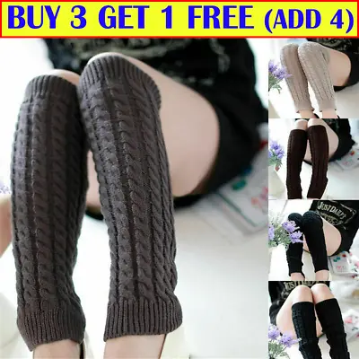£3.99 • Buy Boot Knee Knitted Socks Leggings Long Crochet Winter Warm Leg Warmers Cable Knit