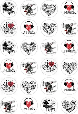 24 Love Music Notes Cupcake Cake Toppers Edible Rice Wafer Paper Decorations • £2.99