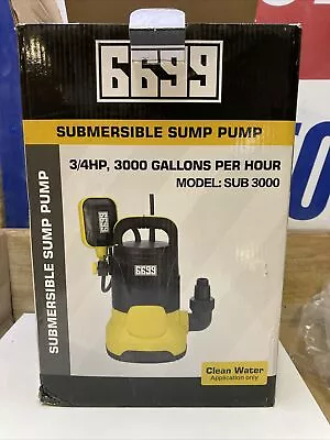 6699 3/4 HP SUBMERSIBLE SUMP PUMP Sub 3000 Gallons Per Hour • $59.99