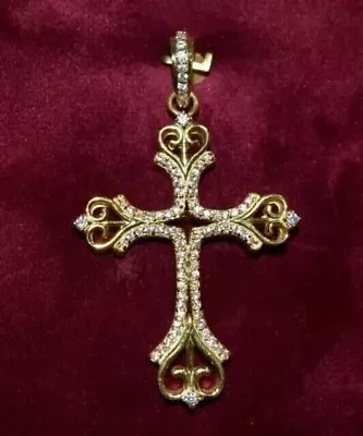 0.80Ct Round Cut Real Moissanite Cross Pendant 14K Yellow Gold Plated 18 Chain • $159.99