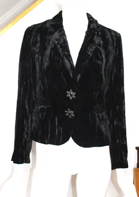 ECI New York Women's Black Crushed Velvet Blazer/Jacket Jeweled Buttons Size 6 • $13.99