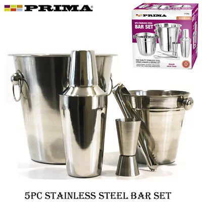 £9.95 • Buy 5pc Stainless Steel Cocktail Shaker Set Bar Mixer Kit Drink Bartender Ice Bucket