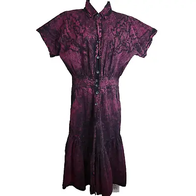 Vintage 80s Purple Acid Wash Dress M Denim Jean Western Country • £80.24