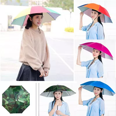 Sun Umbrella Hat Outdoor Hot Foldable Golf Fishing Camping Headwear Head Cap • $7.04