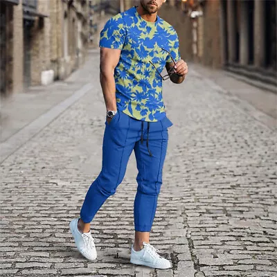 Men's Short Sleeve Shirts And Pants Summer Outfit 2-Piece Set Sweatsuit Set • $29.25