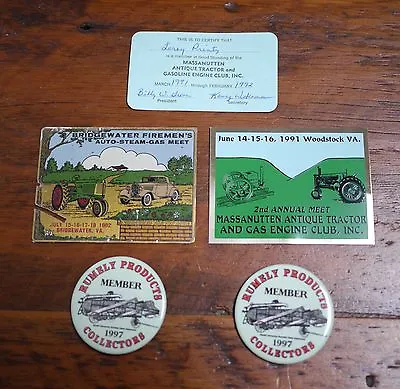 Vtg Virginia Tractor Engine Club Collector Pins Metal Plaques Membership Card • $17.99