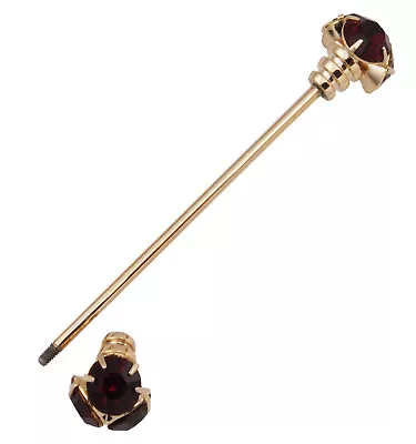 Mens Collar Bar Pin Gold Tone Dark Red 6 Stone Rhinestone 2 5/8  • $24.99