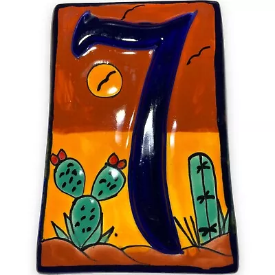 Mexican Talavera Desert House Address Number #7 Hand Painted Clay Ceramic Tile • $4.99