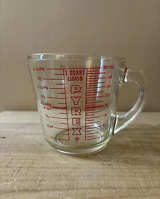 Vintage Pyrex 4 Cup Glass Measuring Cup Red Letters 32 Oz 1 Quart • $22