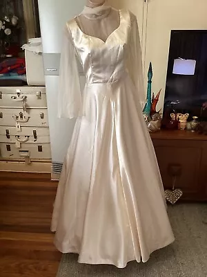 Genuine Vintage 80’s 90’s Ivory Colour Satin Classic Cinderella Wedding Dress 12 • $140