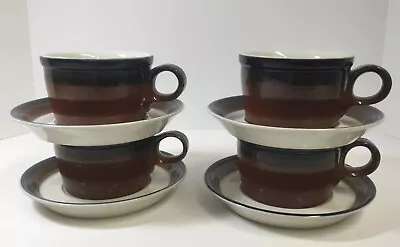 Mikasa Ben Seibel Potters Art Fire Song 4 Cups Mugs Saucers  MCM Brown Blue • $25