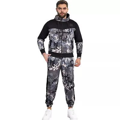 Mens Tracksuit Camouflage Hoodie Sweatpants Gents Gym Exercise Adults Fashion • £26.99