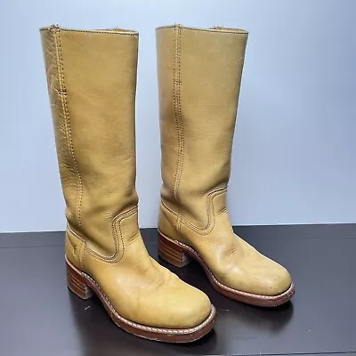 Frye Campus Leather Boots 77050-2 Womens Size 7 M Yellow Square Toe Vintage • $349.99