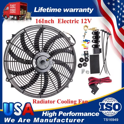 16  Universal Slim Fan 3500FCM Push CAR Electric Radiator Cooling 12V Mount Kit • $62.99