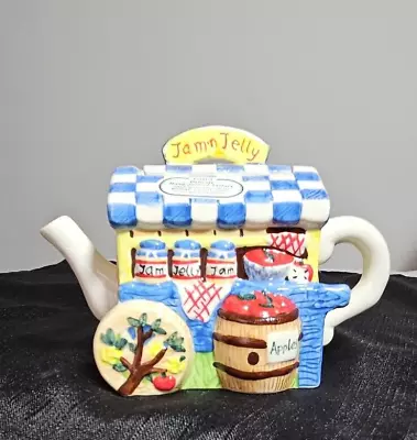 Teapot Mini Fruit Preserves Cart Lotus Ceramic Hand Painted   Jam 'n Jelly  VTG • $18