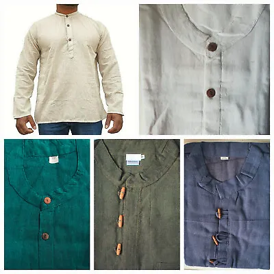 Cotton Collarless Grandad Men's Full Sleeve Kurta Shirt : Clearance • £10.99