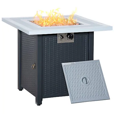 Outsunny Outdoor Propane Gas Fire Pit Table W/ Lid And Lava Rocks Black • £149.99