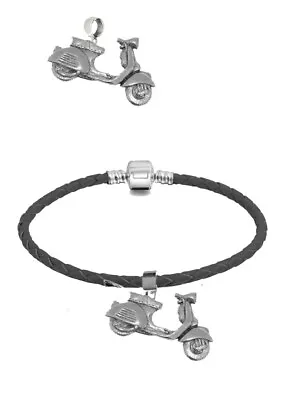 £10.95 • Buy Vespa Scooter Charm On A Silver Faux Leather Snake Bracelet Or Charm Ppt18