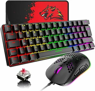 $58.89 • Buy 60% Wired Mechanical Gaming Keyboard Mouse And Mat Set RGB Backlit Blue Switch