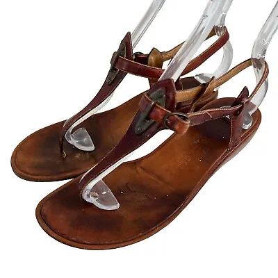 Bruno Magli Sandals Womens 36.5 6.5 Brown Leather T Strap Thong Ankle Strap • $28.99