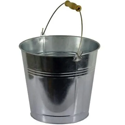 Large 15l Galvanised Steel Bucket Wooden Handle  Heavy Duty Metal Coal Fire New • £9.99