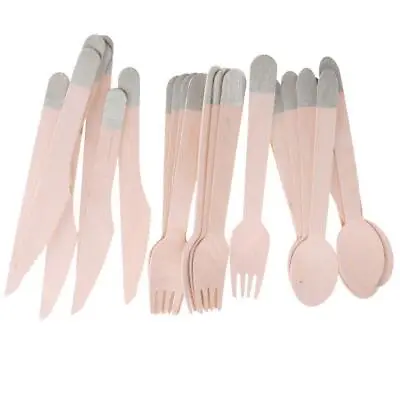 Pieces Of 24 Rustic Multi Colors Wooden Cutlery Set • £6.49