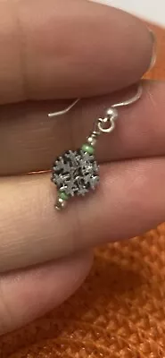 $11.90 • Buy Sterling Silver 925 Snowflake Green Seed Bead Dangle Filigree Earrings Dangle