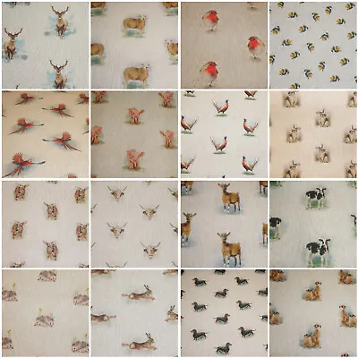 £1.09 • Buy 32 ANIMALS DESIGNS In Linen Look Cotton Rich Fabric For Curtains Cushions Crafts