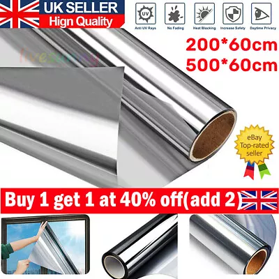 One Way Mirror Window Film UV Reflective Privacy Tint Foil Glass Sticker~2/5M_UK • £5.94