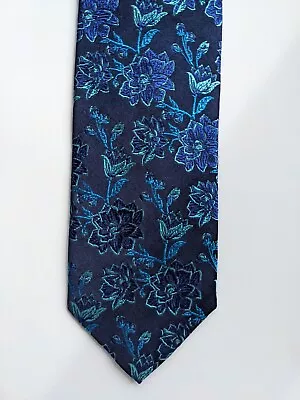 Vanners Classic Jacquard Silk Tie.Violet Flower With Lt Blue Edges Navy Satin. • £19.99