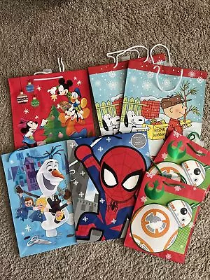 7 Christmas Kids Gift Bags Assorted Sizes Small Medium Lot Frozen Mickey Marvel • $14