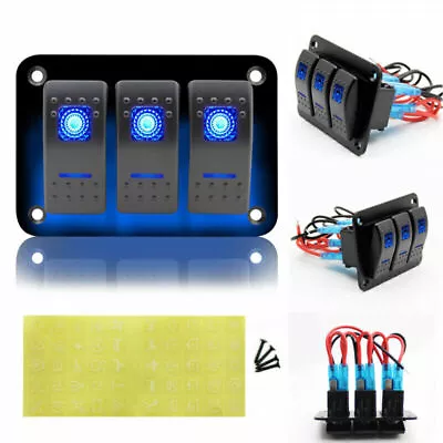 12V/24V 3 Gang Blue LED Light Rocker Switch Panel For Car RV Caravan Marine Boat • $24.31