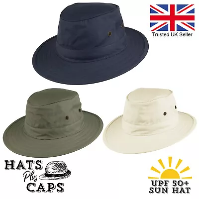 Cotton Fedora UPF 50+ Summer Traveller Sun Hat Packable Showerproof Bush Safari • £26.99