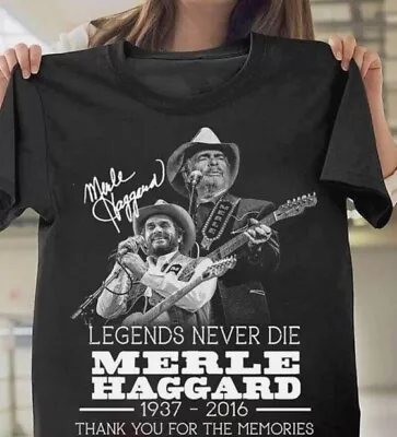 Merle Haggard Signature 1937 - 2016 Black T Shirt Unisex Hot Shirt For Fan Hot • $17.99